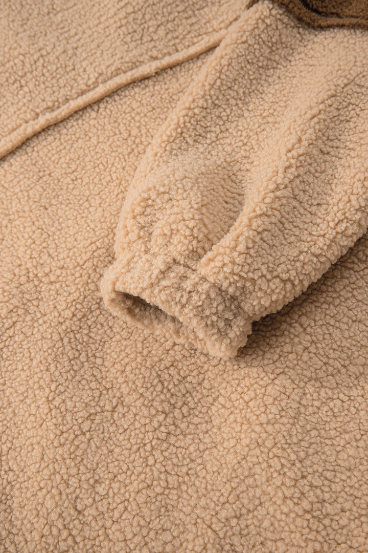 2-tone Color Block Patchwork Half Button Sherpa Sweatshirt