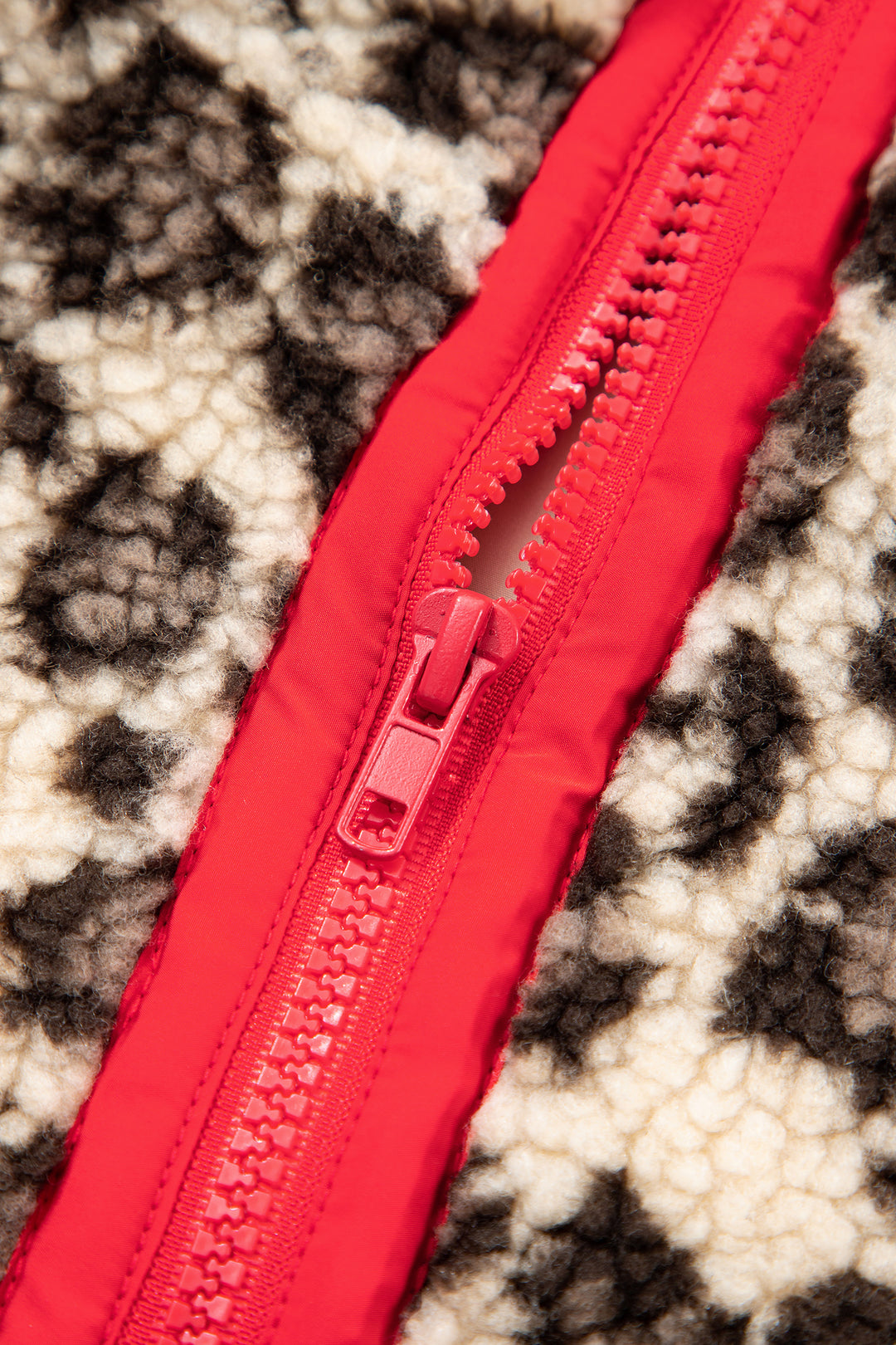 Brown Leopard Print Zip-Up Red Accents Pockets Sweatshirt