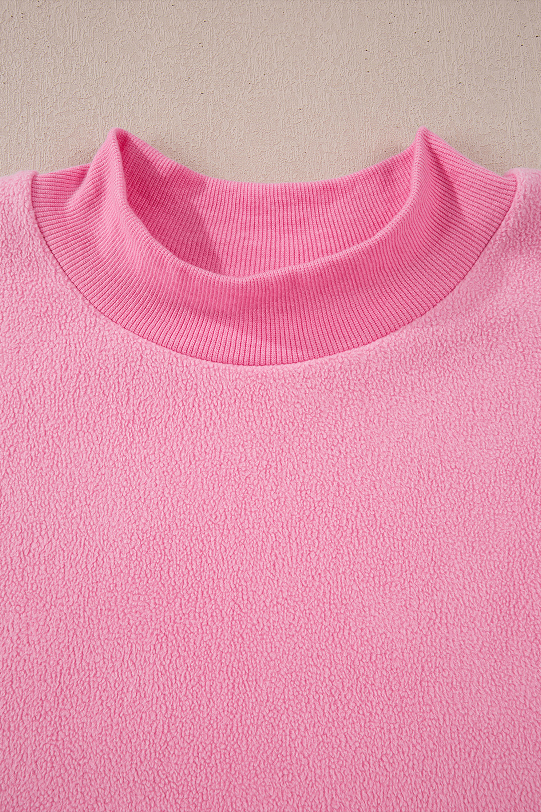 Bright Pink Oversize Drop Shoulder Reversible Mock Neck Sweatshirt