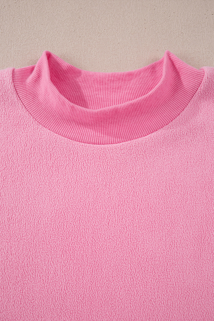 Bright Pink Oversize Drop Shoulder Reversible Mock Neck Sweatshirt