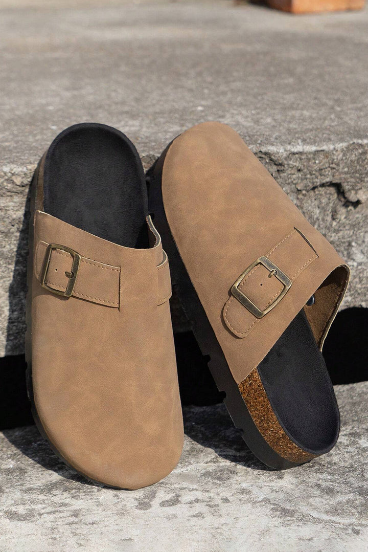 Suede Buckle Detail Slippers