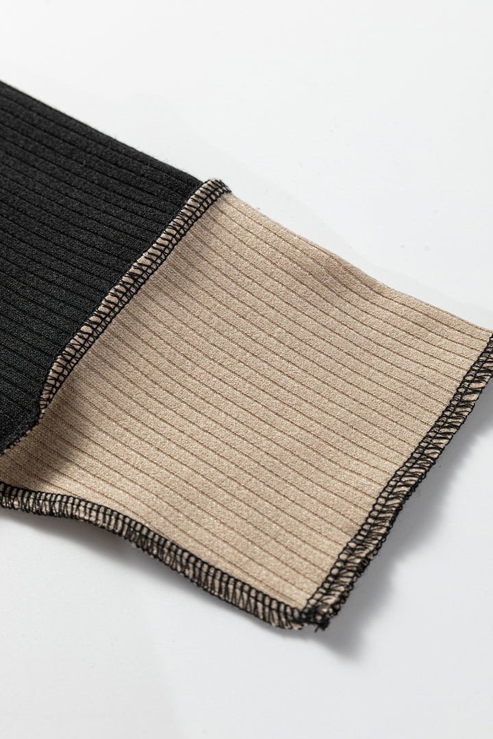 Irregular Color Block Seaming Trim Rib Knit Top
