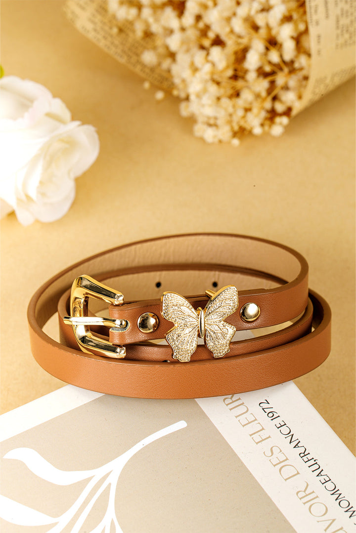 Ceinture fine en cuir PU avec boucle décorative papillon