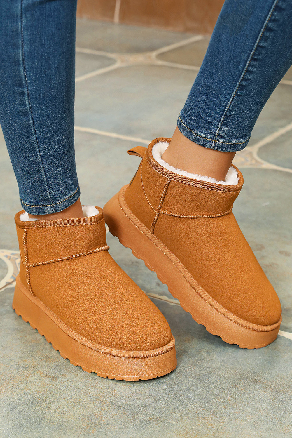 Faux Fur Lined Suede Ankle Snow Boots