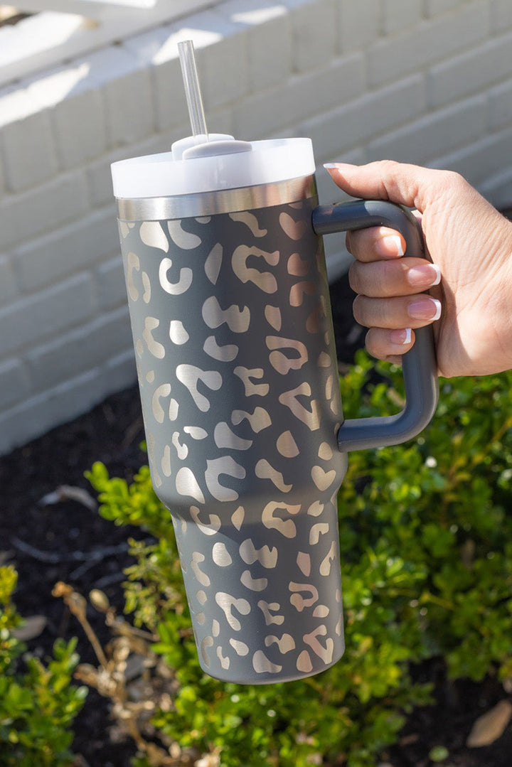 Tasse portable en acier inoxydable à imprimé léopard 40 oz avec poignée