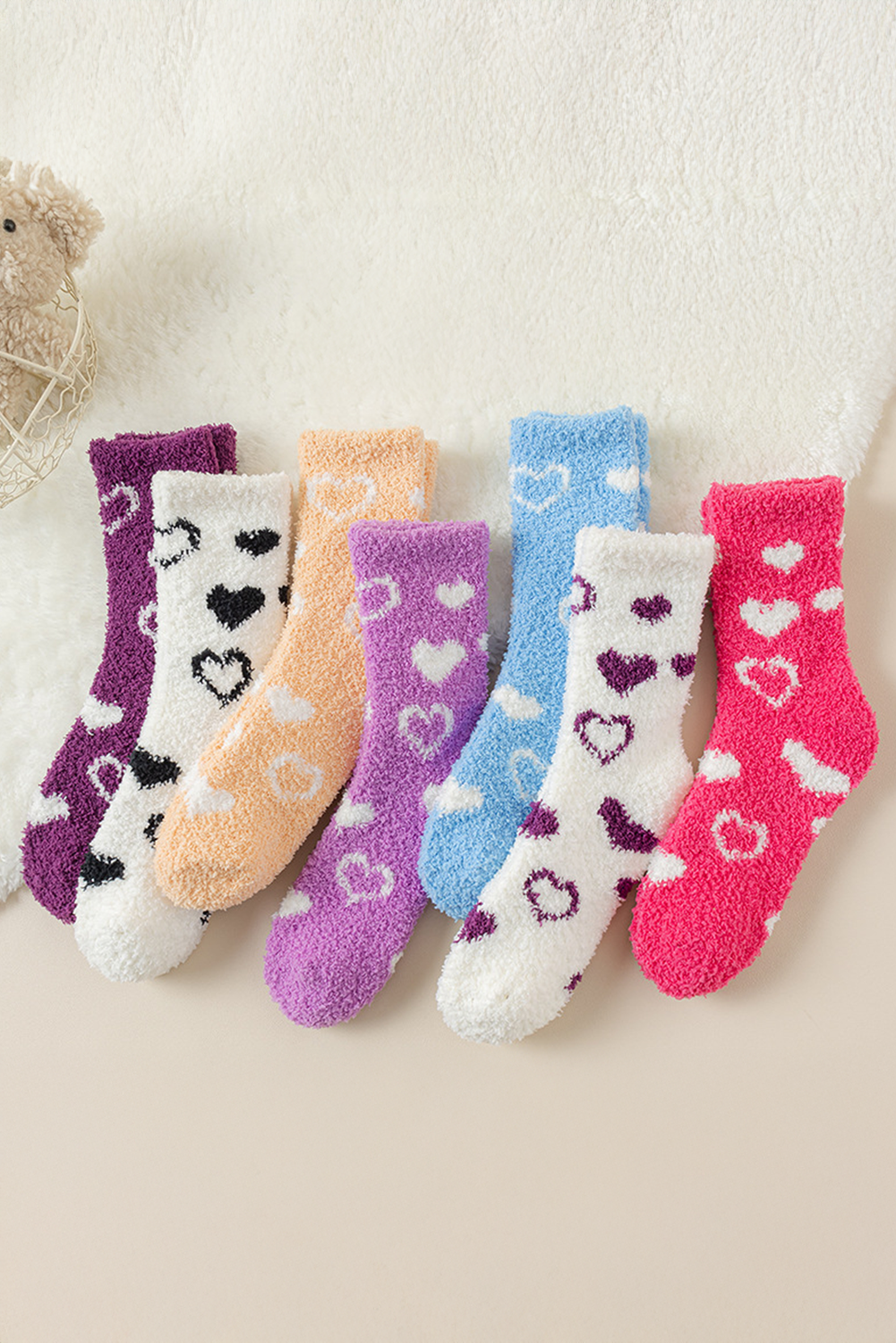 Dicke Crew-Socken aus Korallenfleece mit Herzform-Print