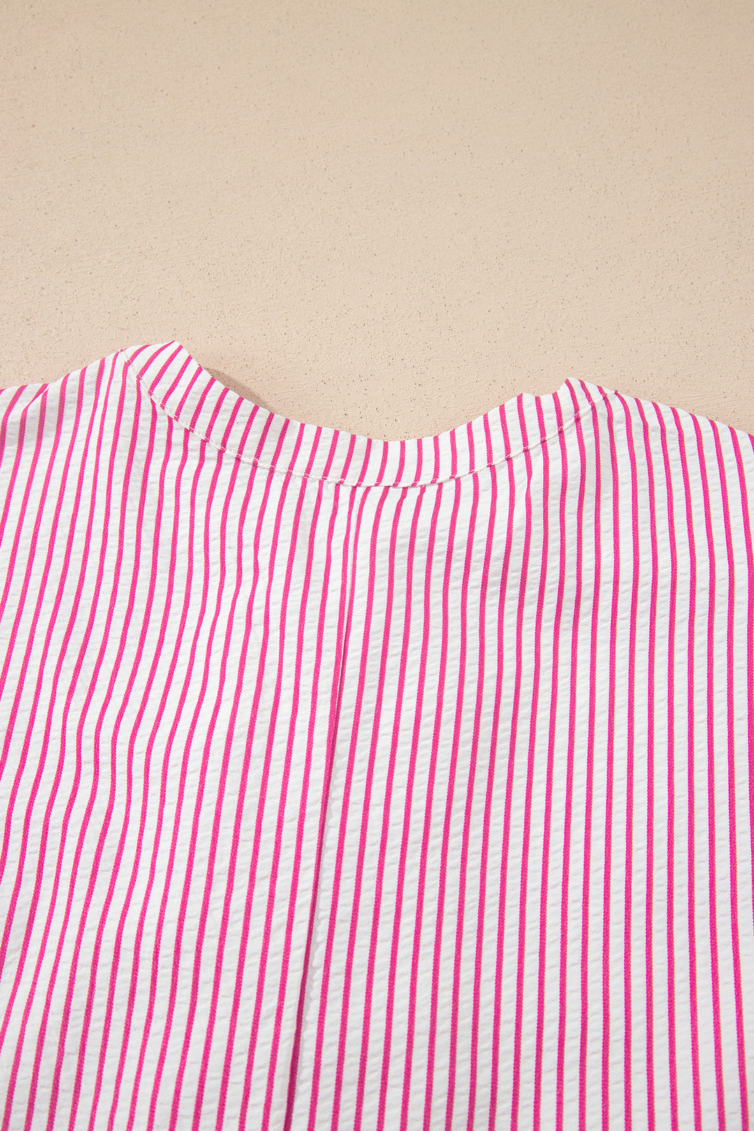 Red Stripe Frilled Detail Half Buttons Short Sleeve Long Dress