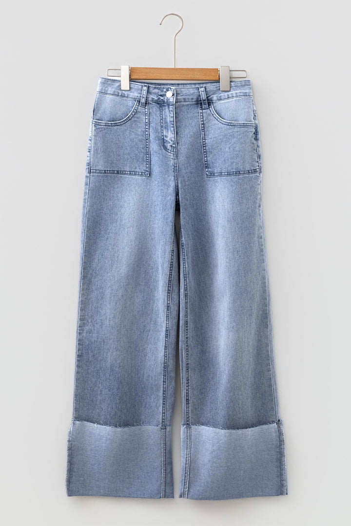 Fashion Beau Blue Turn-up Cuffs Womens Loose Jeans