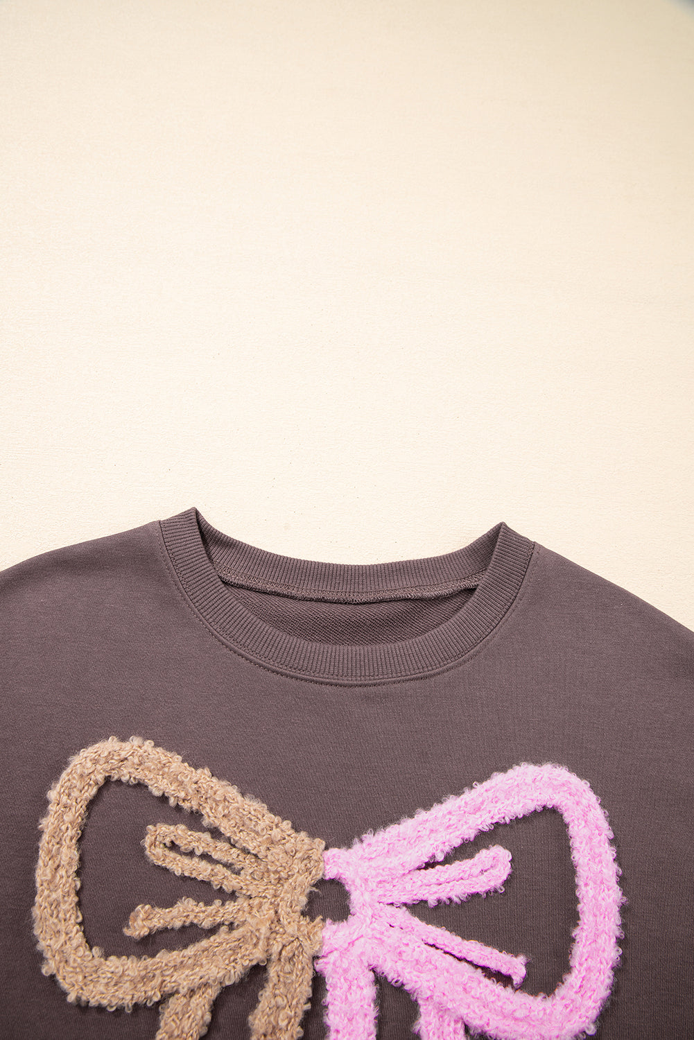 Contrast Terry Bow Pattern Drop Shoulder Sweatshirt