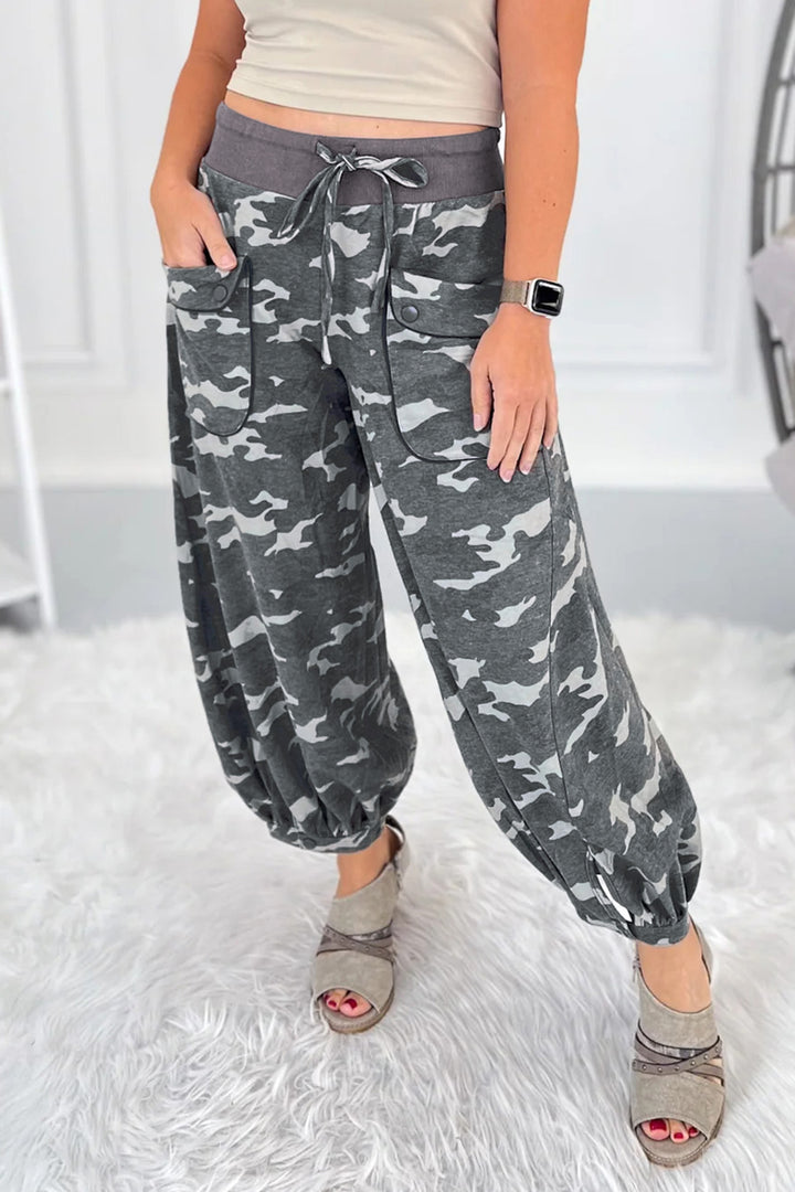 Multicolour Drawstring Contrast Waistband Camouflage Joggers Pants
