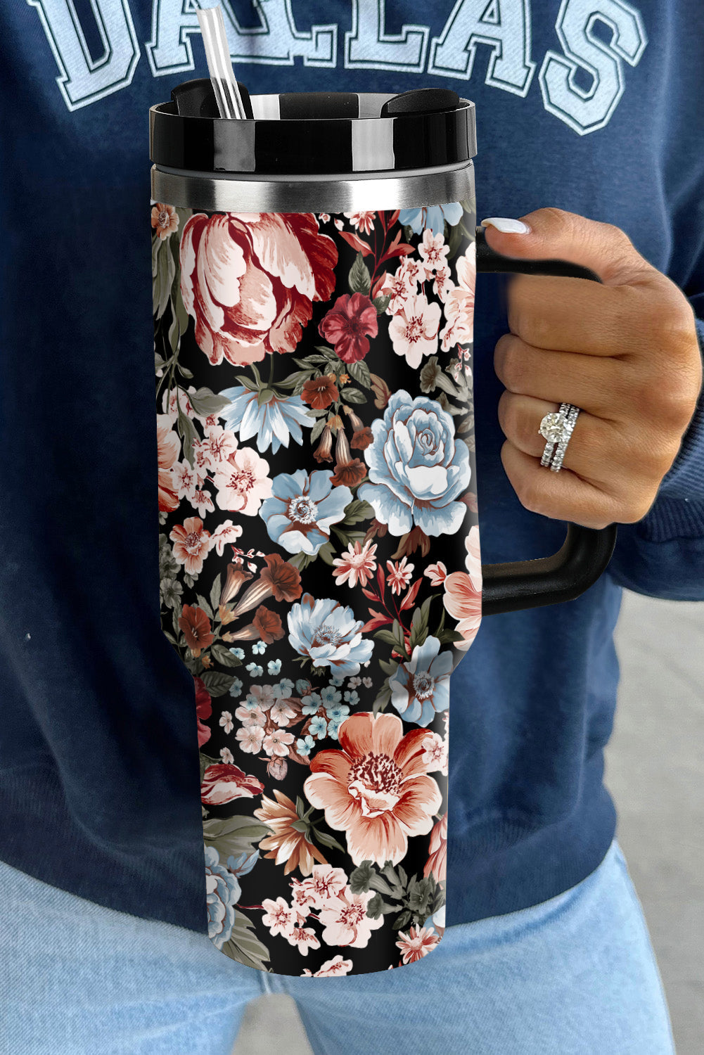 Floral Print Stainless Steel Large Portable Cup 40oz