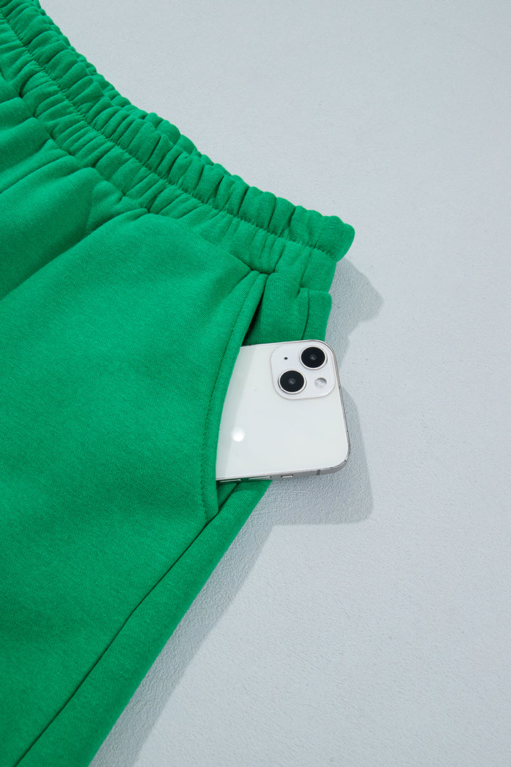 Bright Green Polka Dot Trim Baggy Pullover 2pcs Short Set