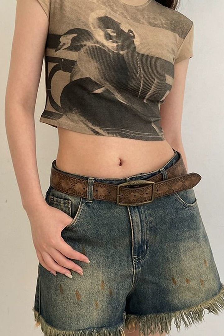 Vintage Pattern PU Leather Waist Belt