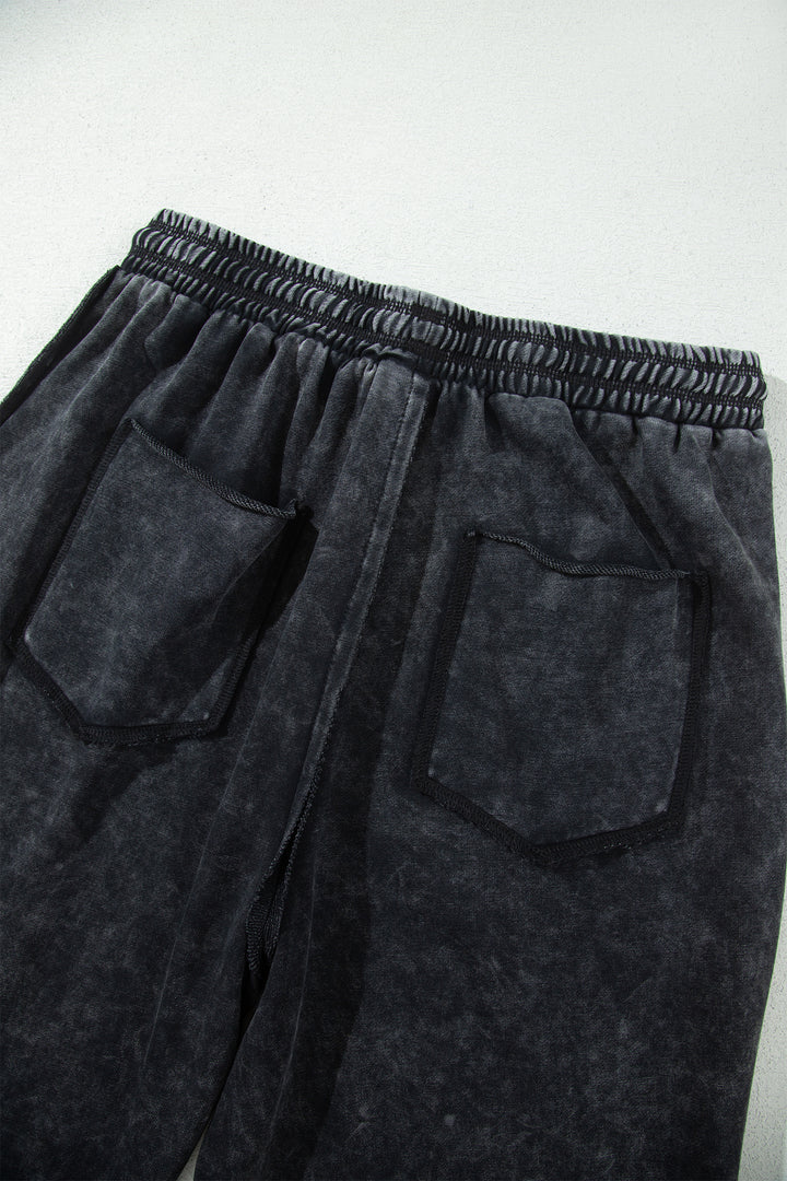 Black Raw Seam Drawstring Elastic Waist Barrel Pants