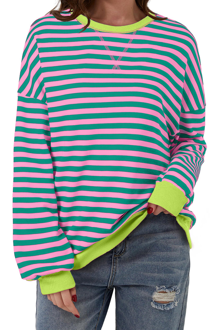Contrast Ribbed Trim Crossed Stitch Drop Shoulder Sweatshirt
