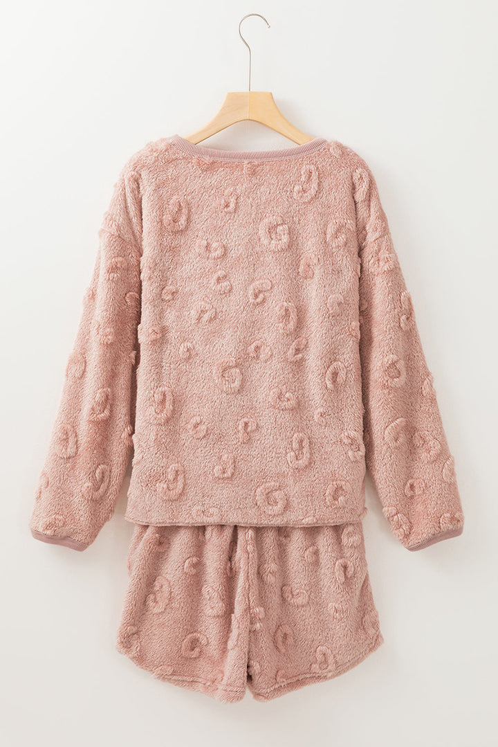textured leopard fleece loose two piece lounge set 1