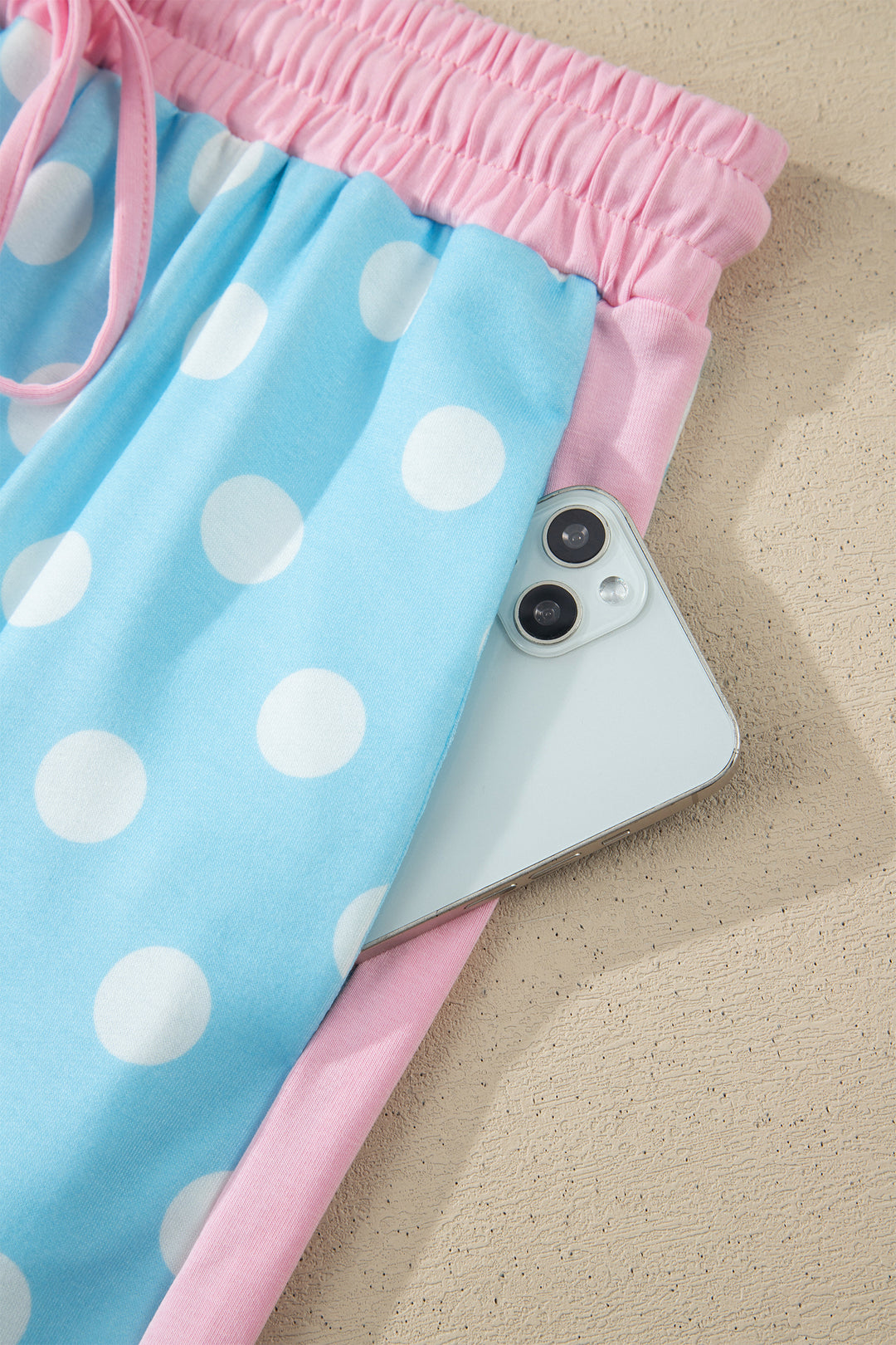 Sky Blue Polka Dot Short Sleeve Top and Pants Set