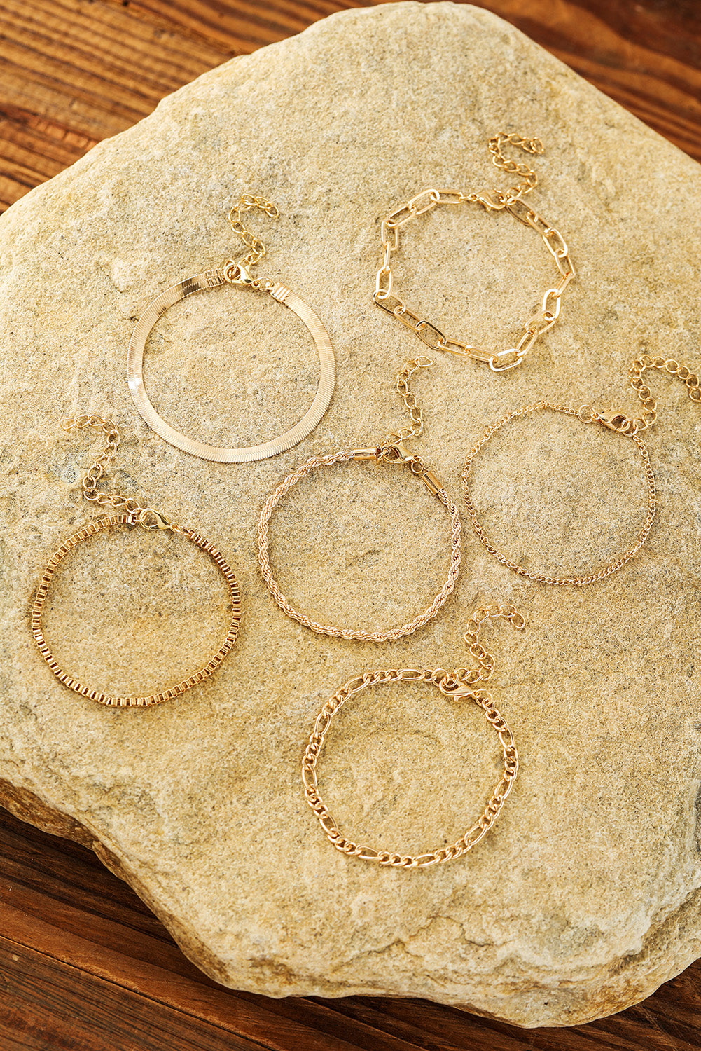 Mehrlagiges, plattiertes, verstellbares Kettenarmband-Set