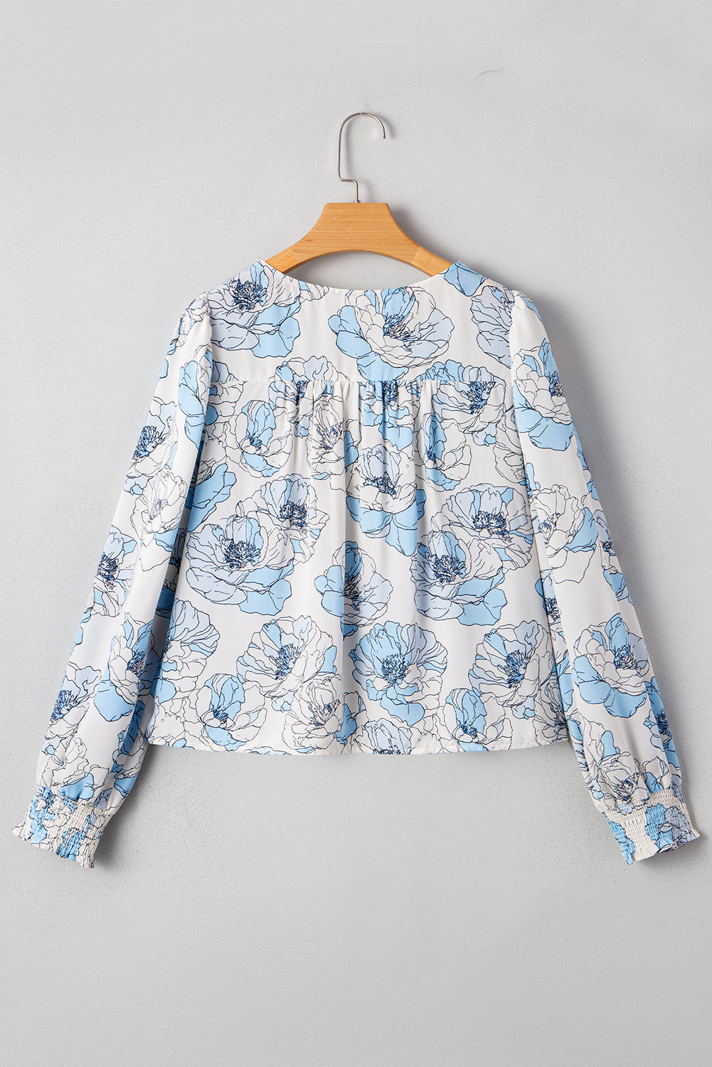 Floral Print Frilly Smocked Square Neck Long Sleeve Blouse
