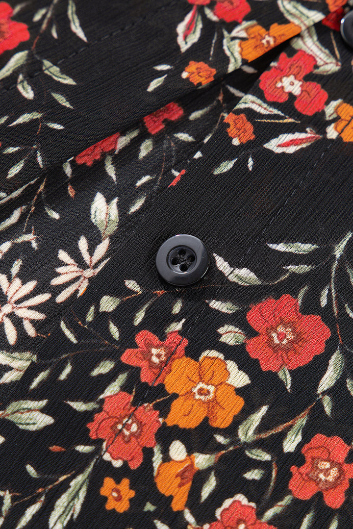 Black Strawberry Aesthetic Floral Puff Sleeve Shirt