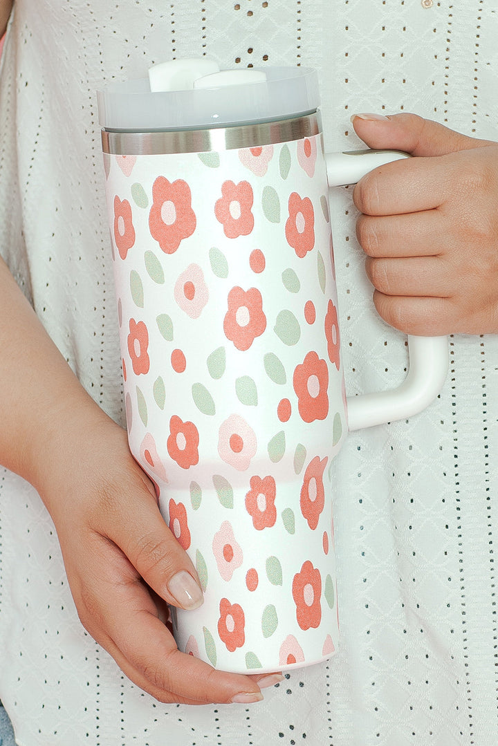 Großer tragbarer Edelstahlbecher mit Blumen- und Blätterdruck, 40 oz