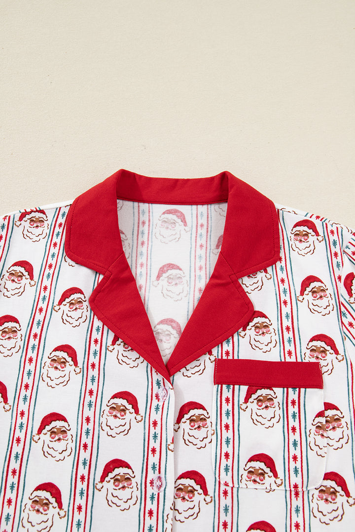 White Santa &amp; Stripes Ruffle PJ Set