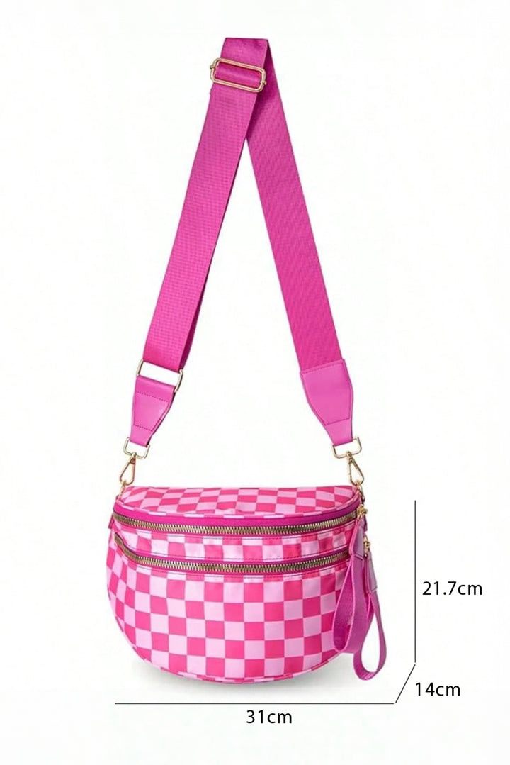 Checkered Print Wide Strap Large Crossbody Bag
