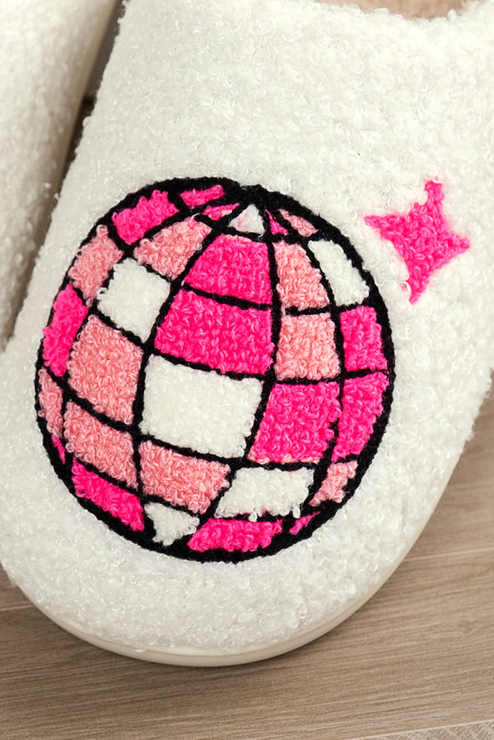 Disco Ball Print Fuzzy Winter House Slippers