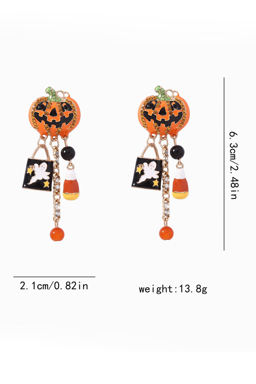 Boucles d'oreilles à pompons fantômes citrouilles strass Halloween