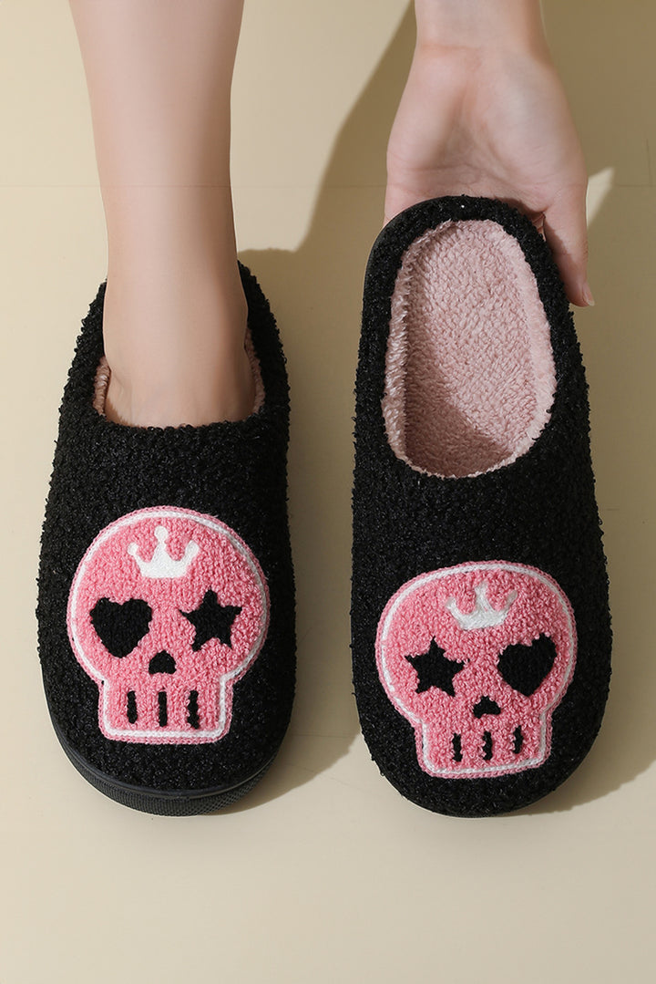 Halloween Skull Printed Plush Winter Home Slippers