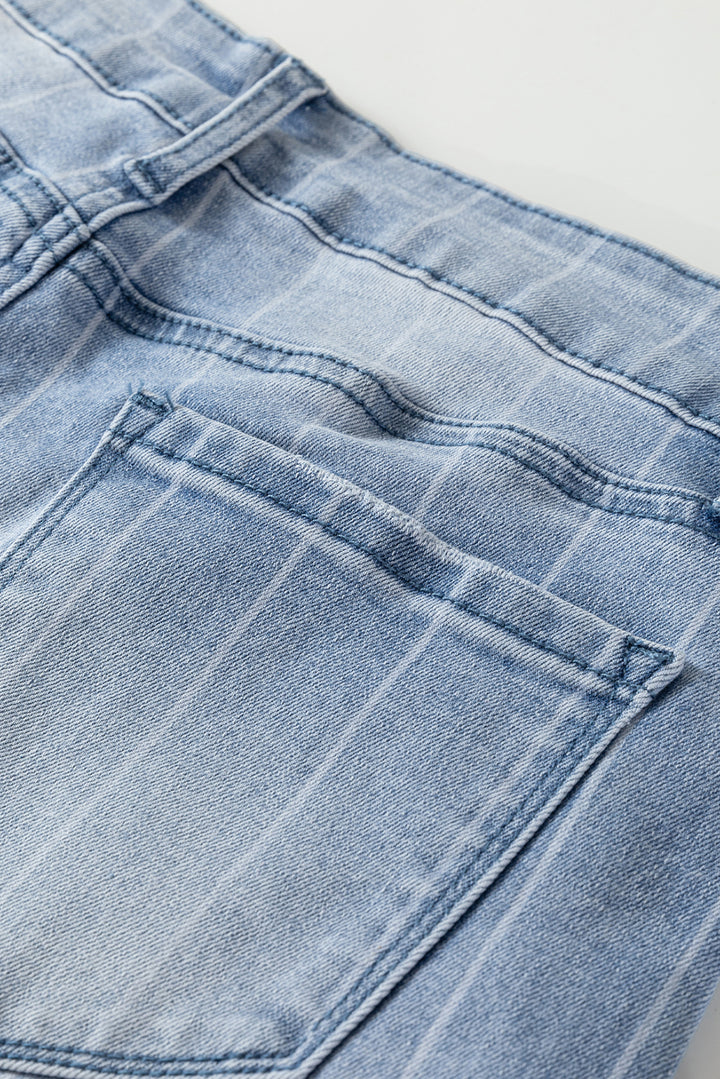 Beau Blue Multi Buttons Pinstripe Wide Leg Jeans