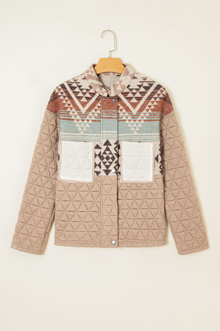 Light French Beige Aztec Quilted Patchwork Western Fashion Jacket