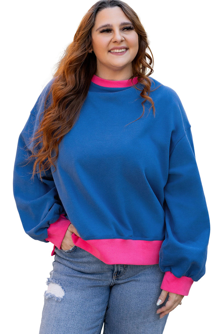 Color Block Edge Balloon Sleeve Plus Size Sweatshirt