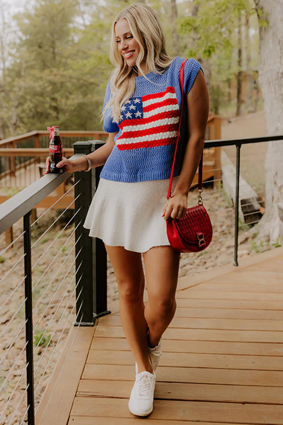 Sky Blue Flag Graphic Short Sleeve Sweater Top