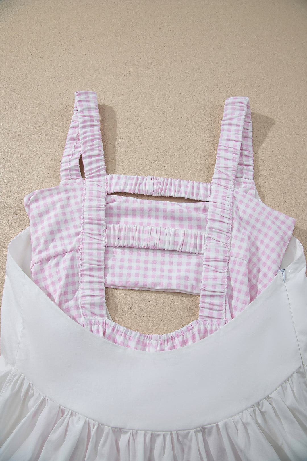 White Faux Two Piece Gingham Contrast Patchwork Loose Mini Dress
