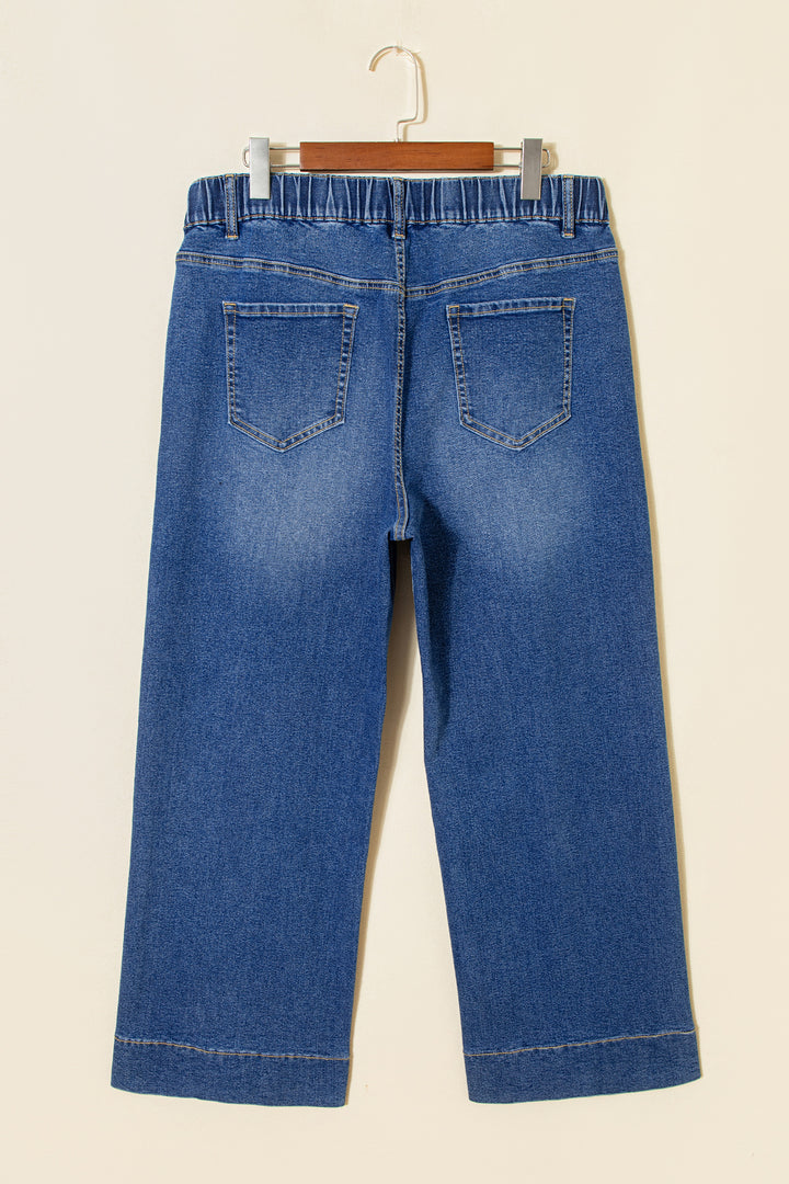 Dark Blue Acid Wash Contrast Lace-up Plus Size Jeans