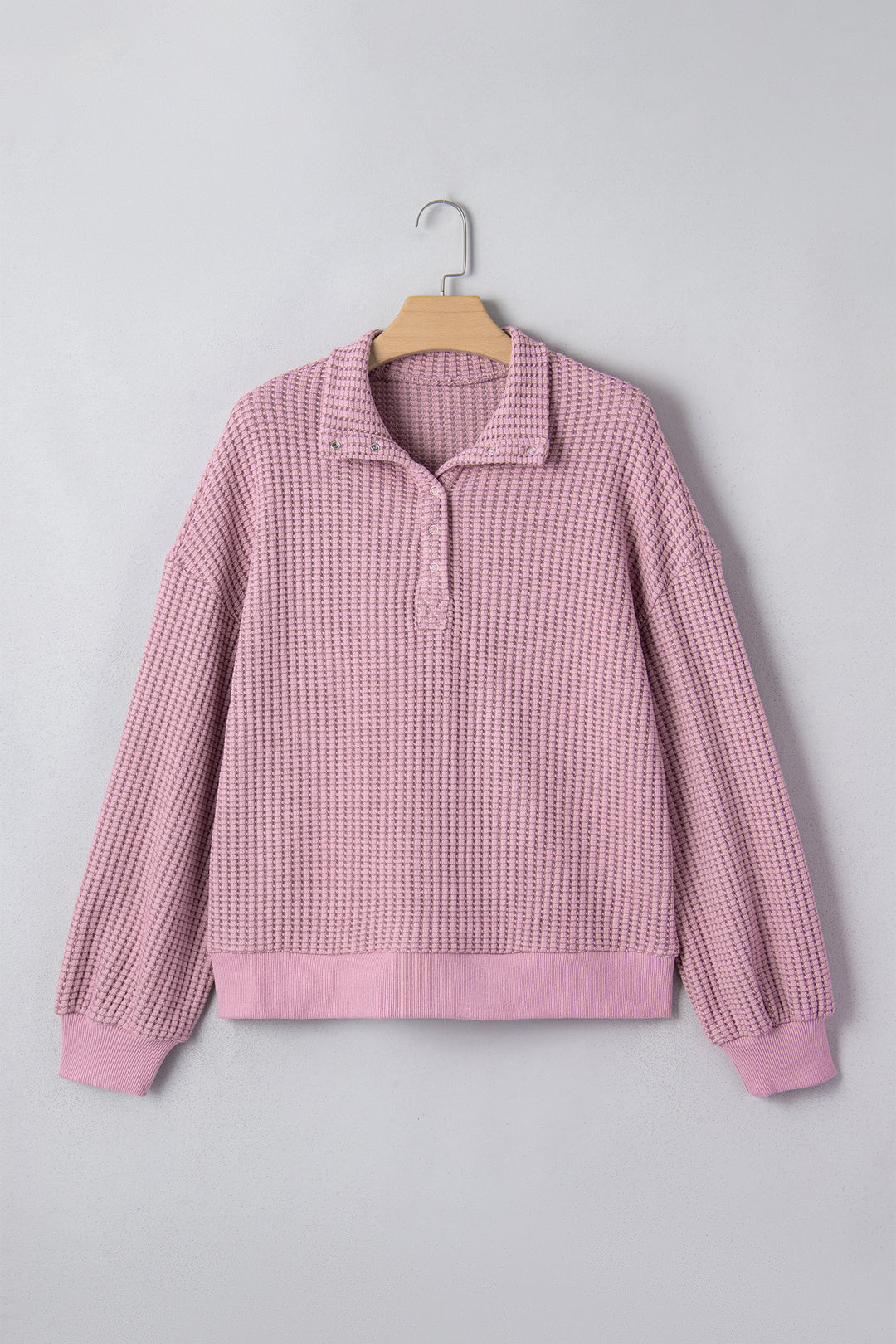 Light Pink Solid Color Textured Snap Button Collared Baggy Top