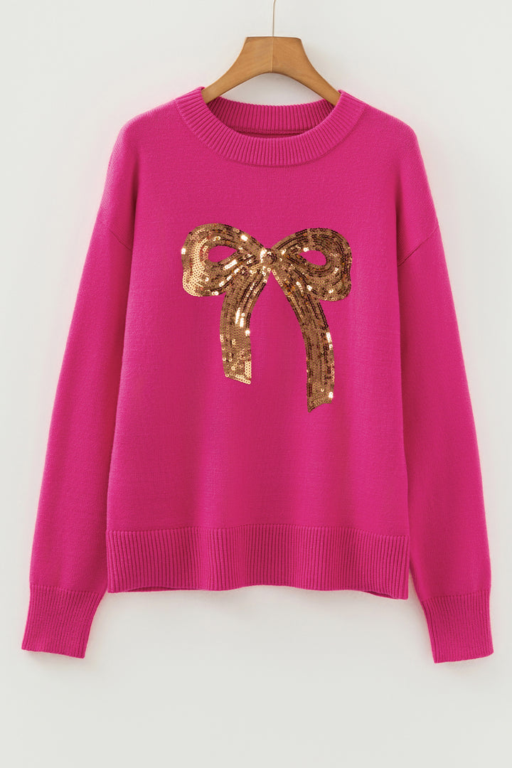 Sequined Bow Graphic Christmas Holiday Sweater