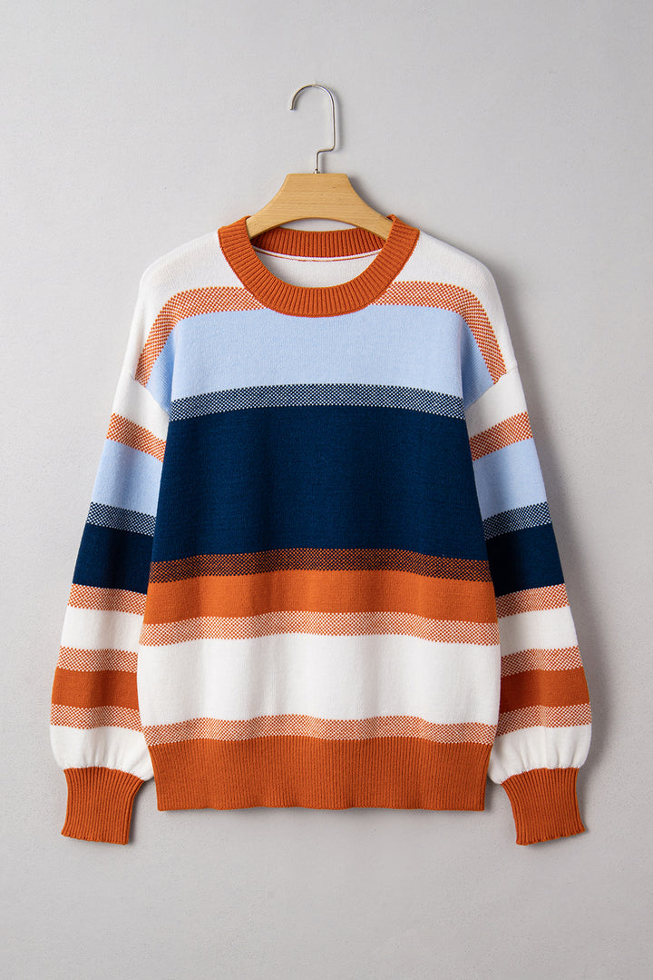 Dark Blue Color Block Round Neck Tunic Sweater