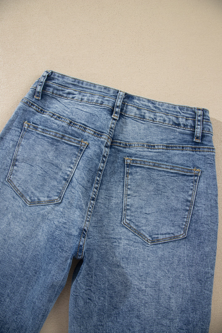 Fashion Beau Blue Acid Wash Pocket Detail Flare Jeans