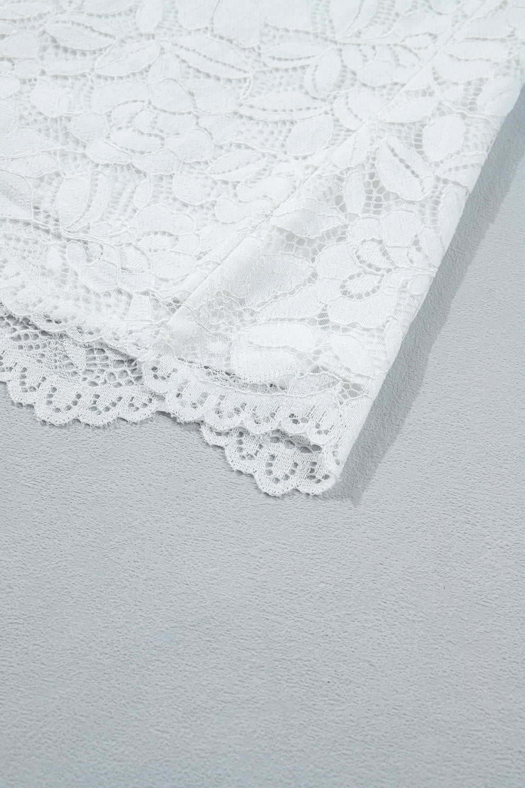 White Ruffled Round Neck Long Flounce Sleeve Sheer Lace Blouse