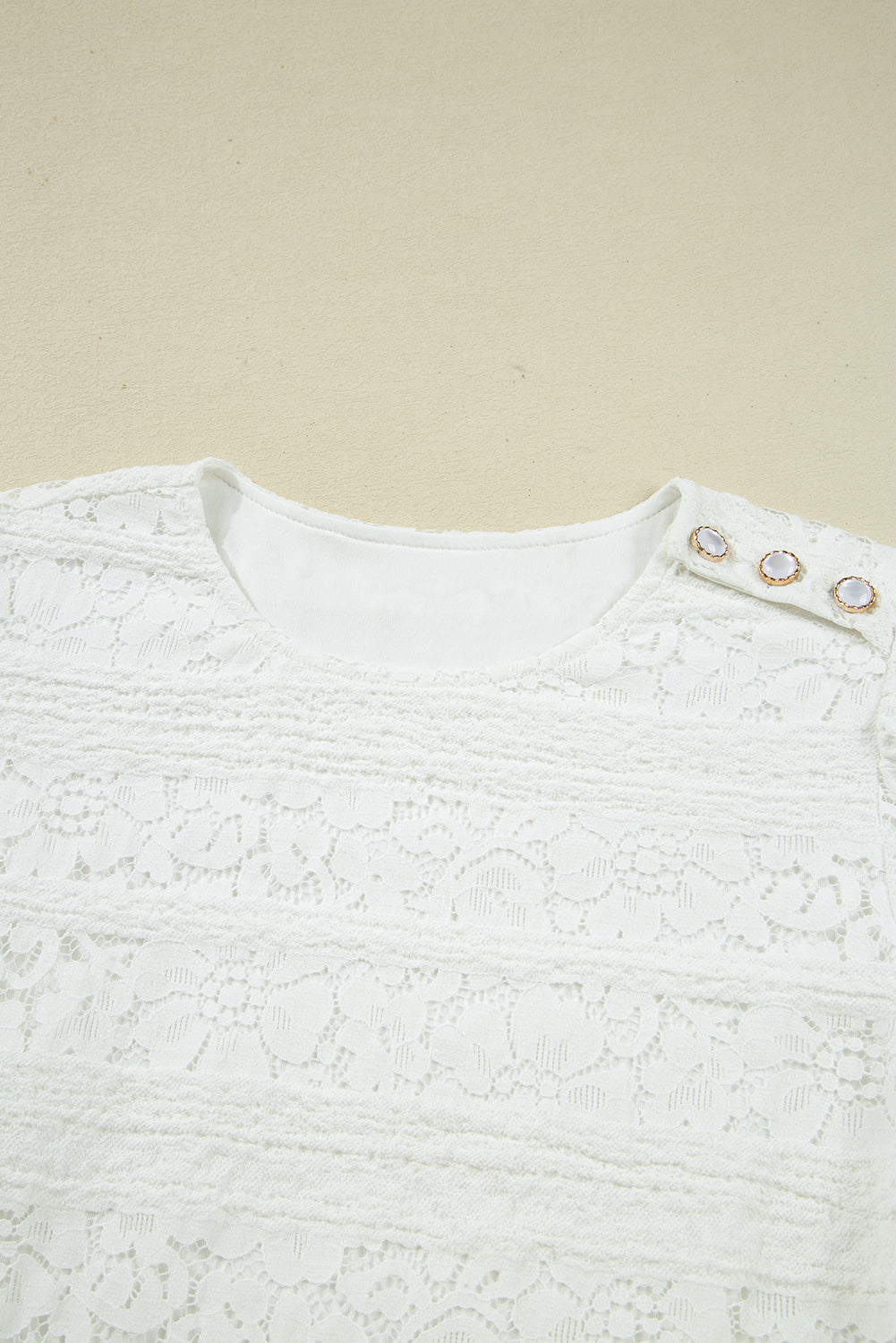 Chic White Lace Crochet Round Neck Puff Sleeve Shift Mini Dress