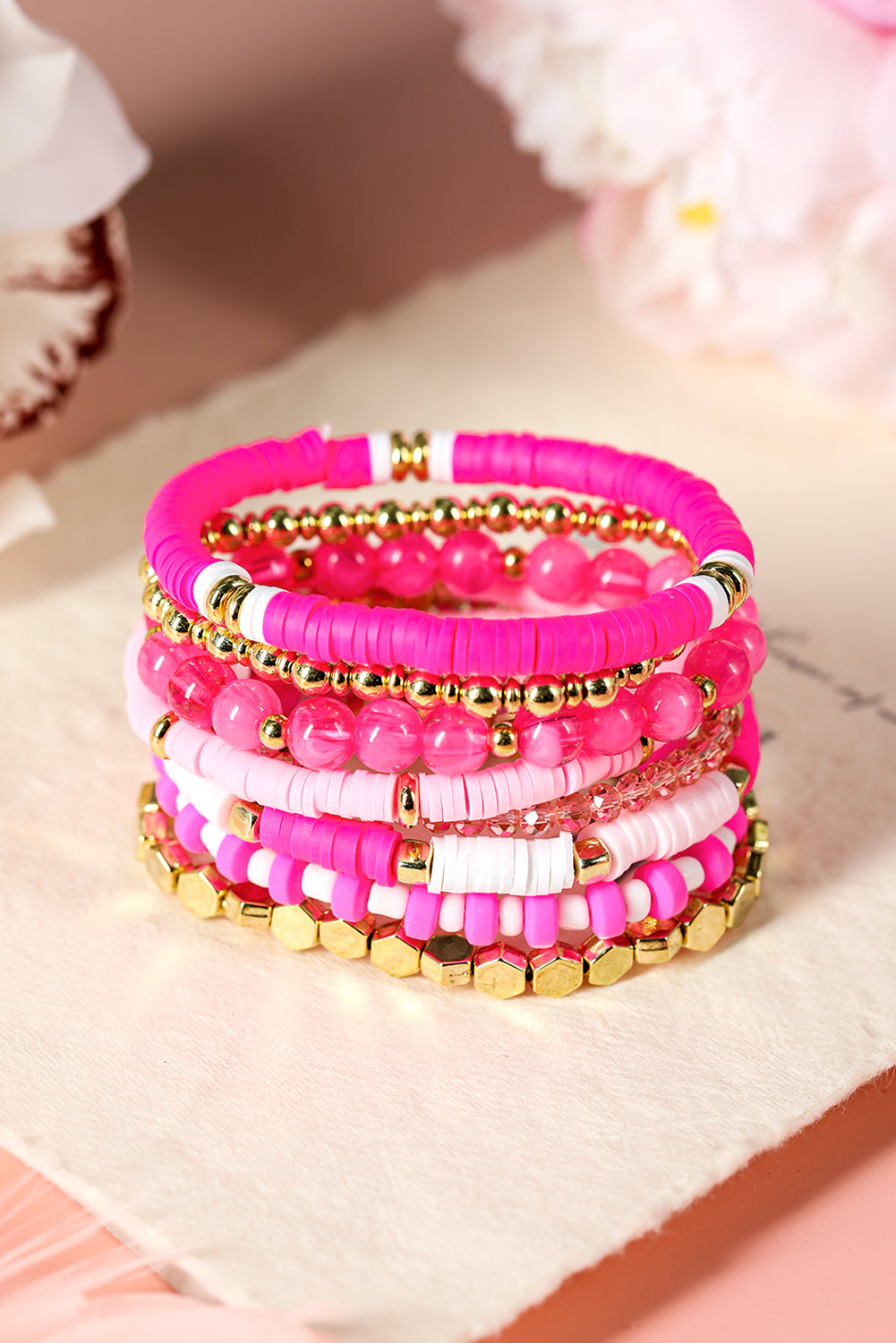 Ensemble de 8 bracelets élastiques perlés Saint-Valentin