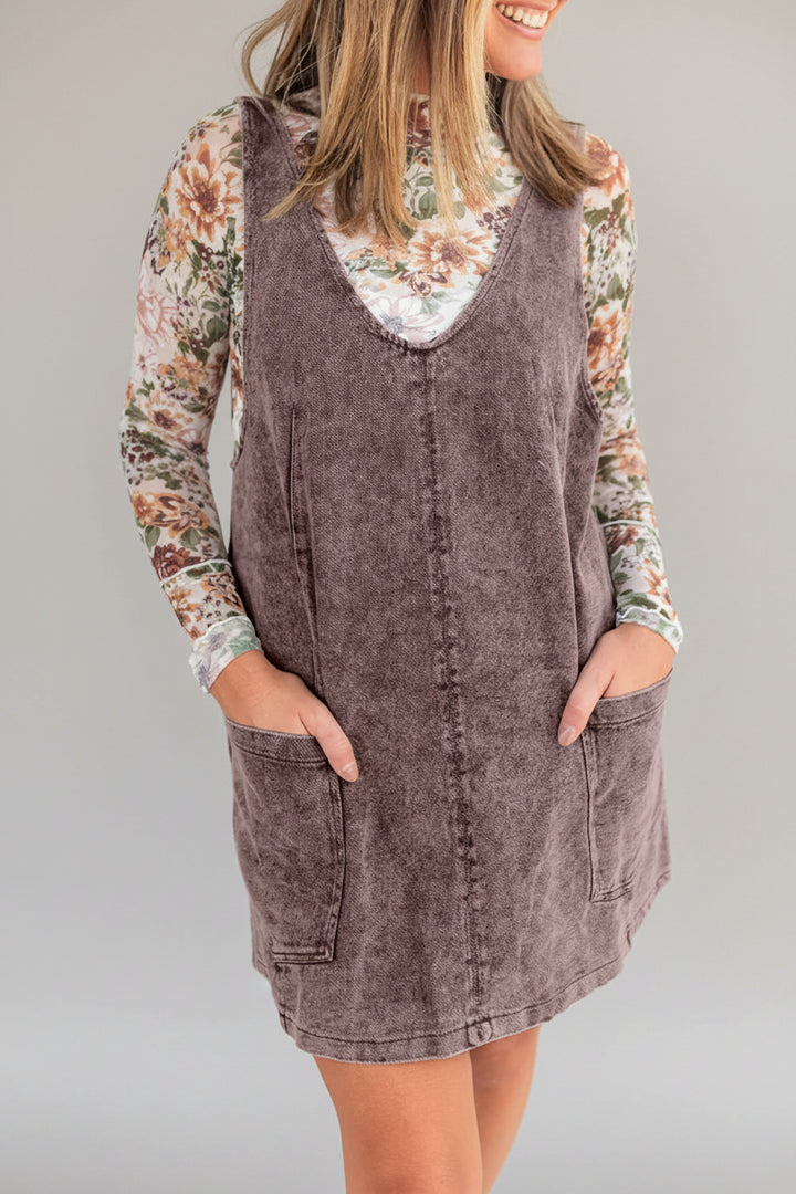 Goat Vintage Washed Denim V Neck Suspender Mini Dress