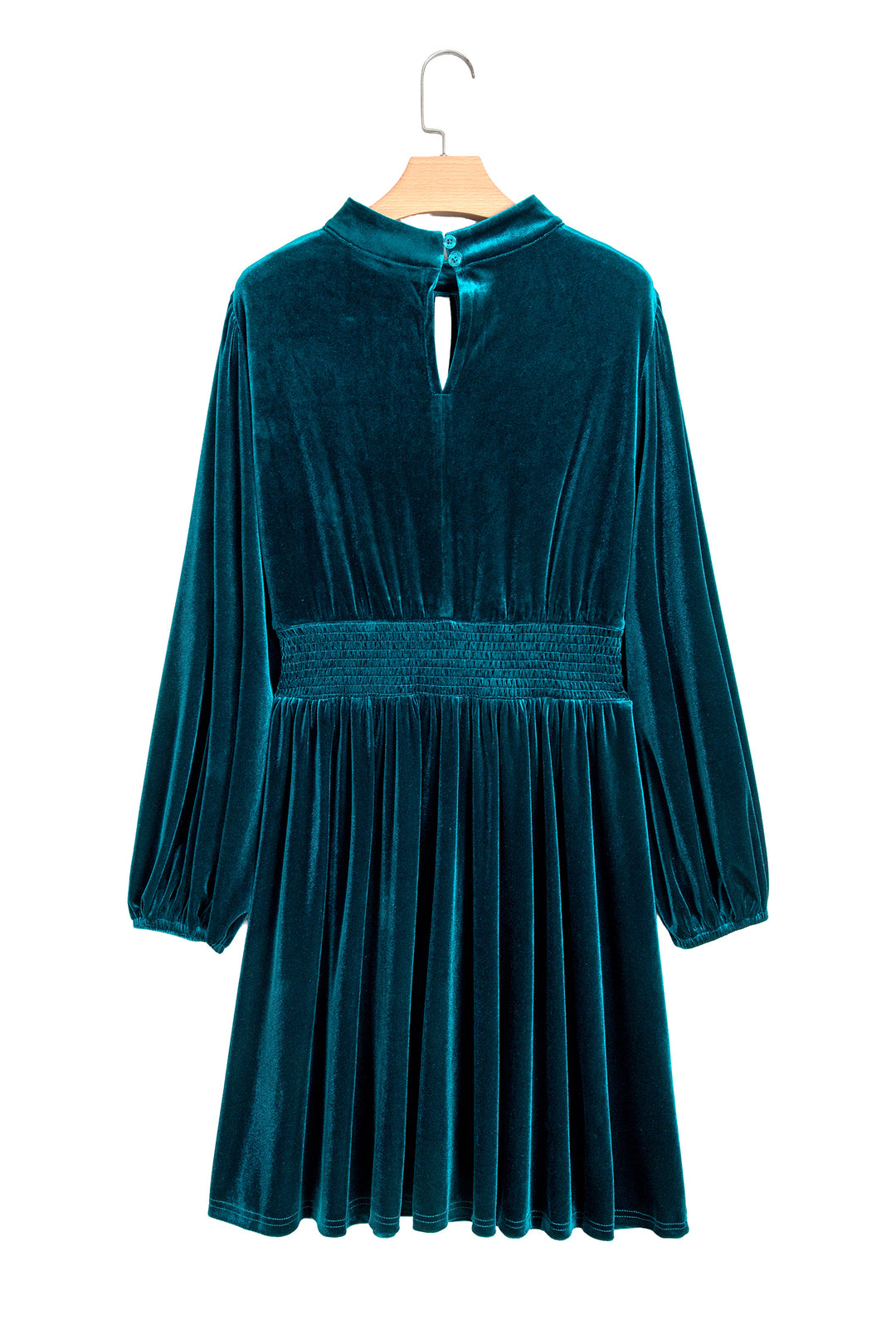 Skobeloff High Neck Keyhole Detail Long Sleeve Velvet Mini Dress
