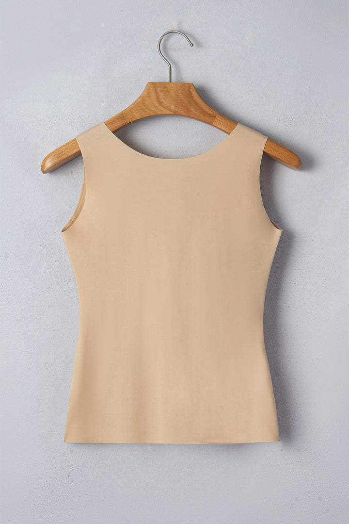 Oatmeal Solid Color Wide Strap Splicing Athleisure Tank Top