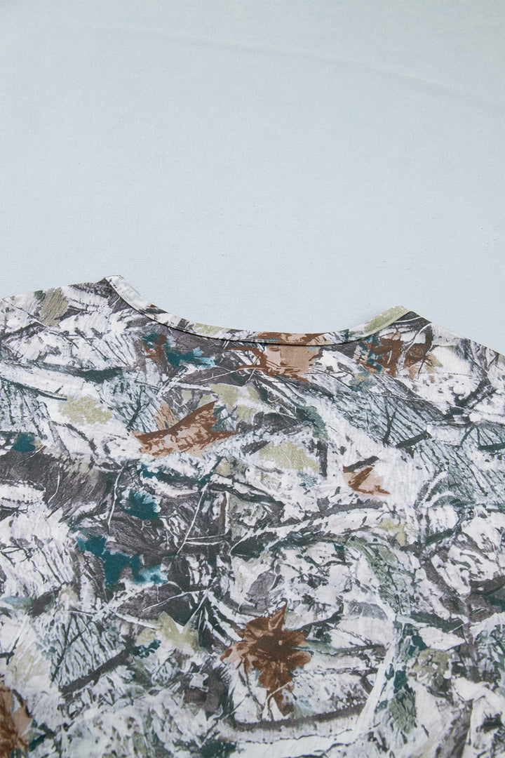Gray Abstract Woodland Print Tunic Henley T Shirt