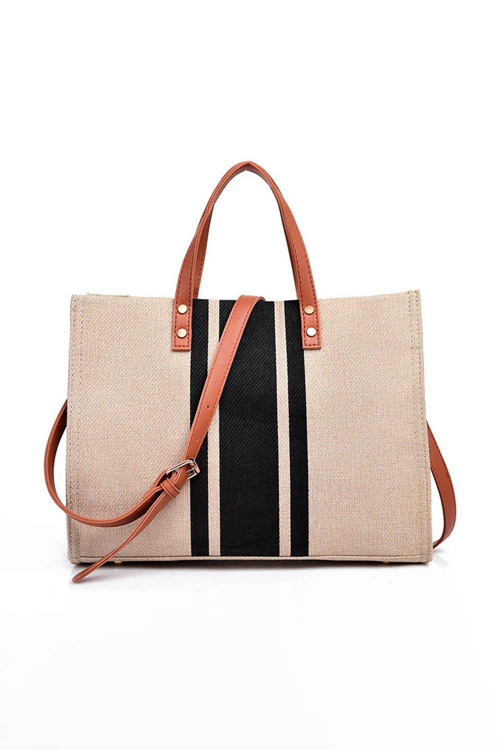 Striped Print Contrast PU Leather Handle Patchwork Shoulder Bag