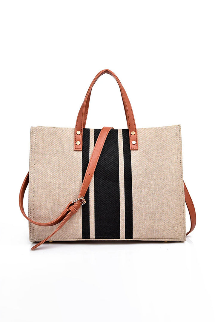 Striped Print Contrast PU Leather Handle Patchwork Shoulder Bag