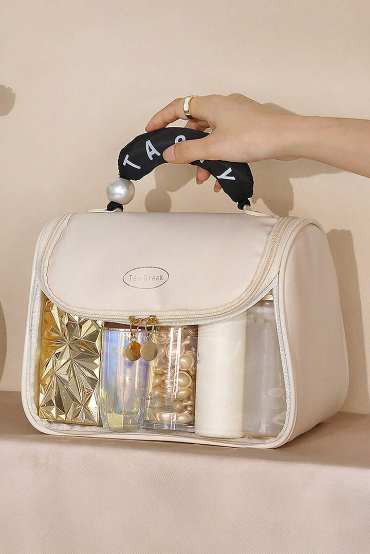 TASTY Print Handle Inside Pocket Clear Makeup Bag